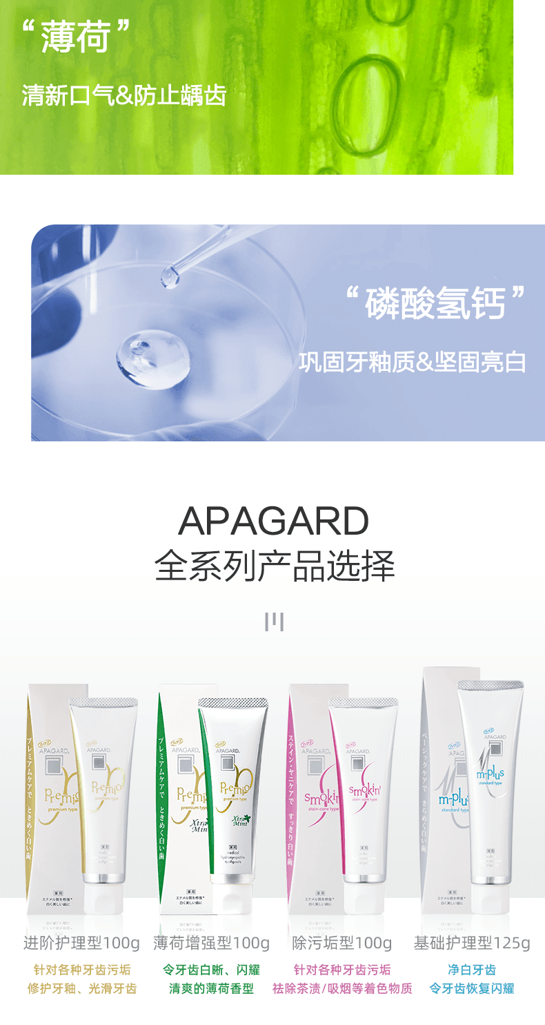 日本APAGARD PREMIO牙齿美白清新去除口气牙膏 100g