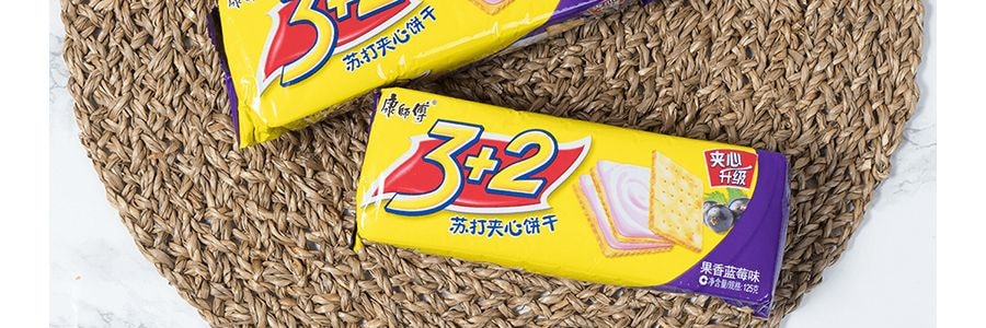 康師傅 3+2蘇打夾心餅乾 果香藍莓口味 三連包 375g