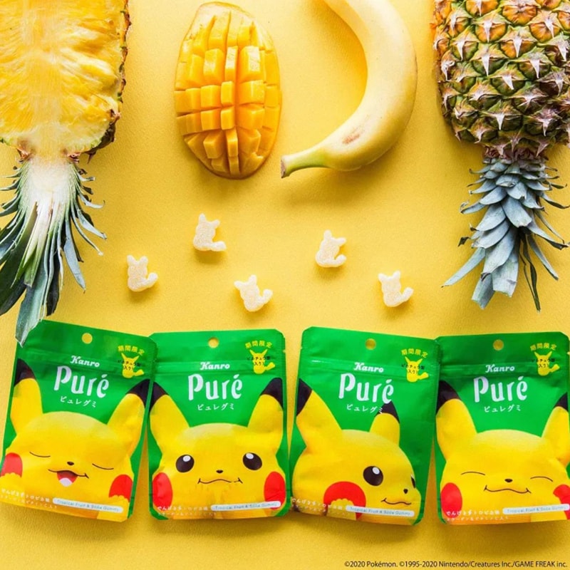 【日本直郵】DHL直郵3-5天到 日本KANRO PURE 期限限定 皮卡丘果汁彈性軟糖 熱帶水果口味 63g 包裝隨機