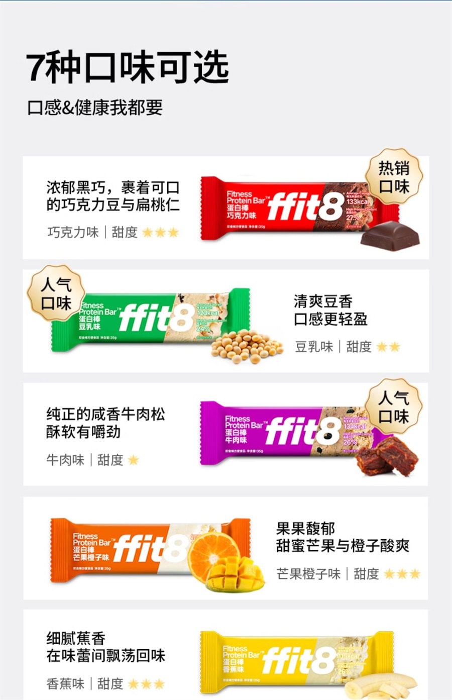 【中国直邮】ffit8  乳清蛋白棒代餐健身运动能量棒饱腹抗饿食品进口乳清蛋白 豆乳味7袋/盒