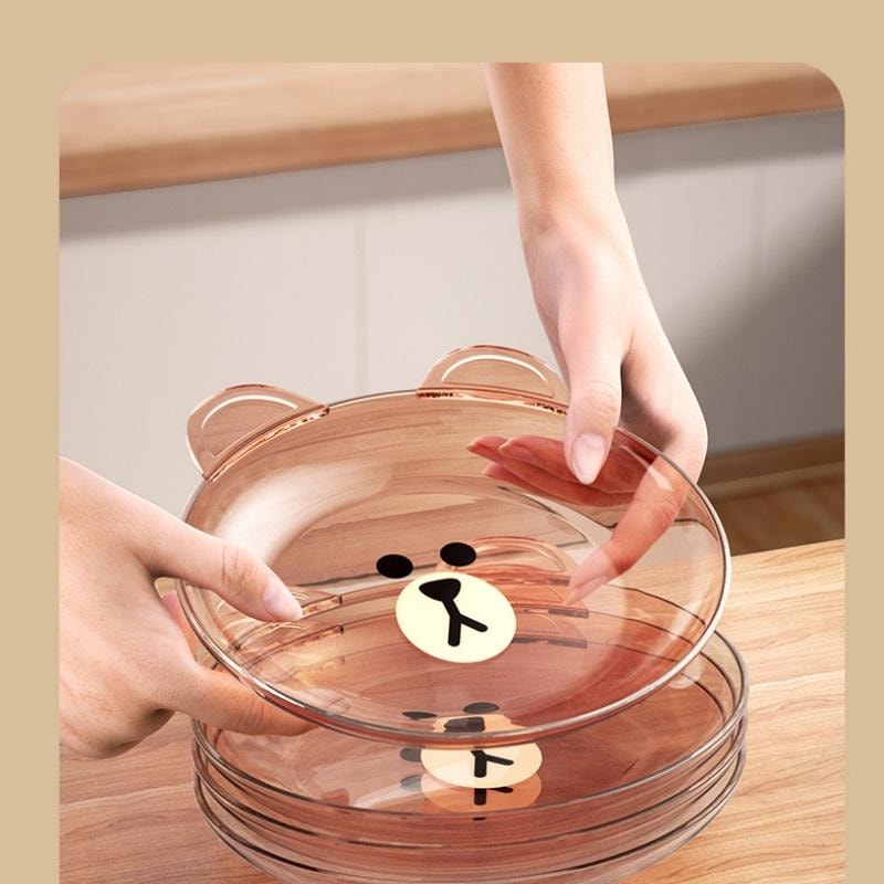 【中國直郵】日本 LINE FRIENDS 布朗熊醬油沾料碟調味調味骨碟家用高級感 4個裝-半透明吐骨碟