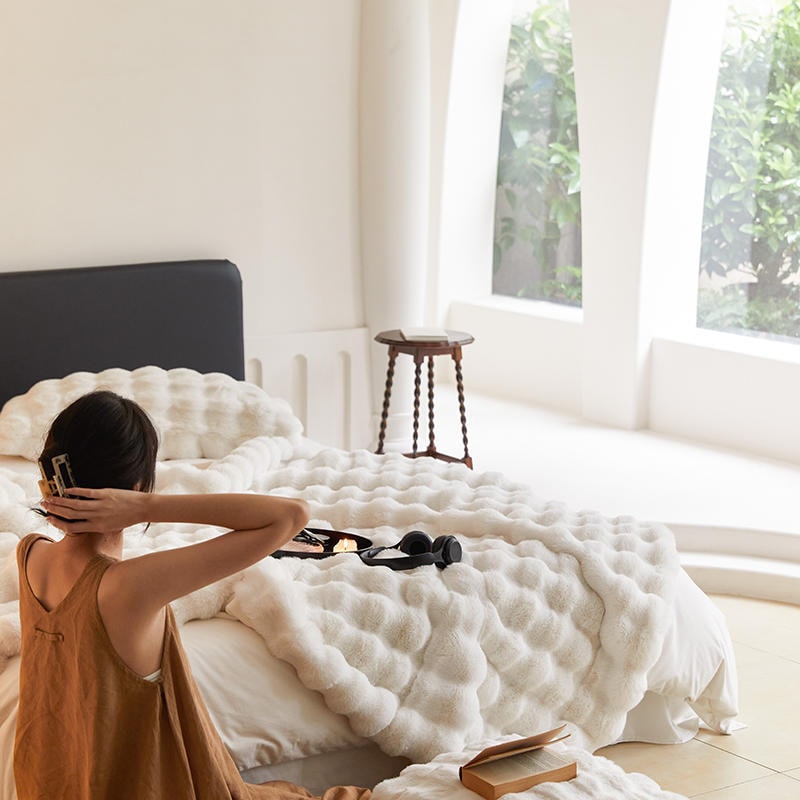 【中国直邮】Lullabuy毯子 托斯卡纳仿皮草毛毯 白色160x200cm