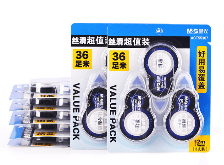 [中国直邮]晨光文具(M&G)丝滑超值装修正带ACT55307 12mx5mm 36足米好用易覆盖 PET带芯 顺滑不断带 1卡装