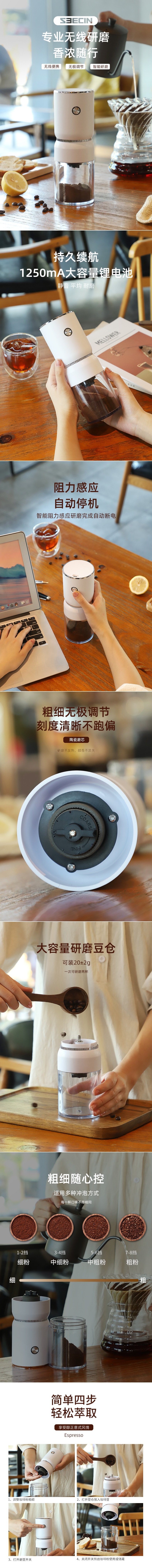 【中国直邮】Seecin 便携式电动磨豆机研磨杯 USB充电 磨咖啡磨豆机研磨器 白色