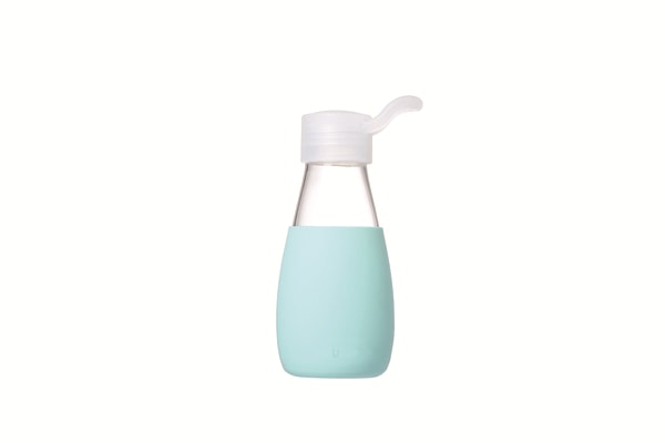 Classic Borosilicate Glass Water Bottle with Silicone Sleeve - Light Blue - Small 8.5 oz