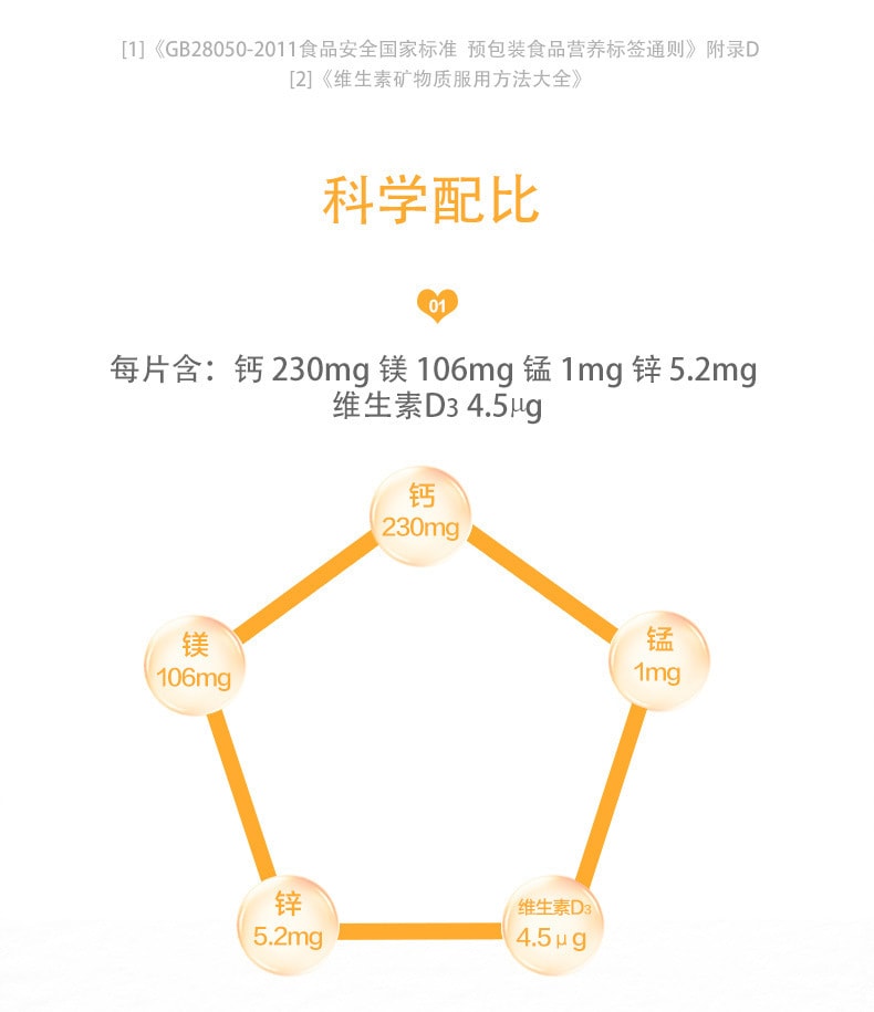 【中国直邮】汤臣倍健 钙镁锰锌维生素D片 90片 
