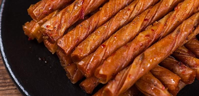 【中國直郵】 步步為贏 牛汁素腸香辣孜然相思卷零食辣條麻辣豆皮辦公室休閒食品湖南特產 原味牛汁素腸 500g