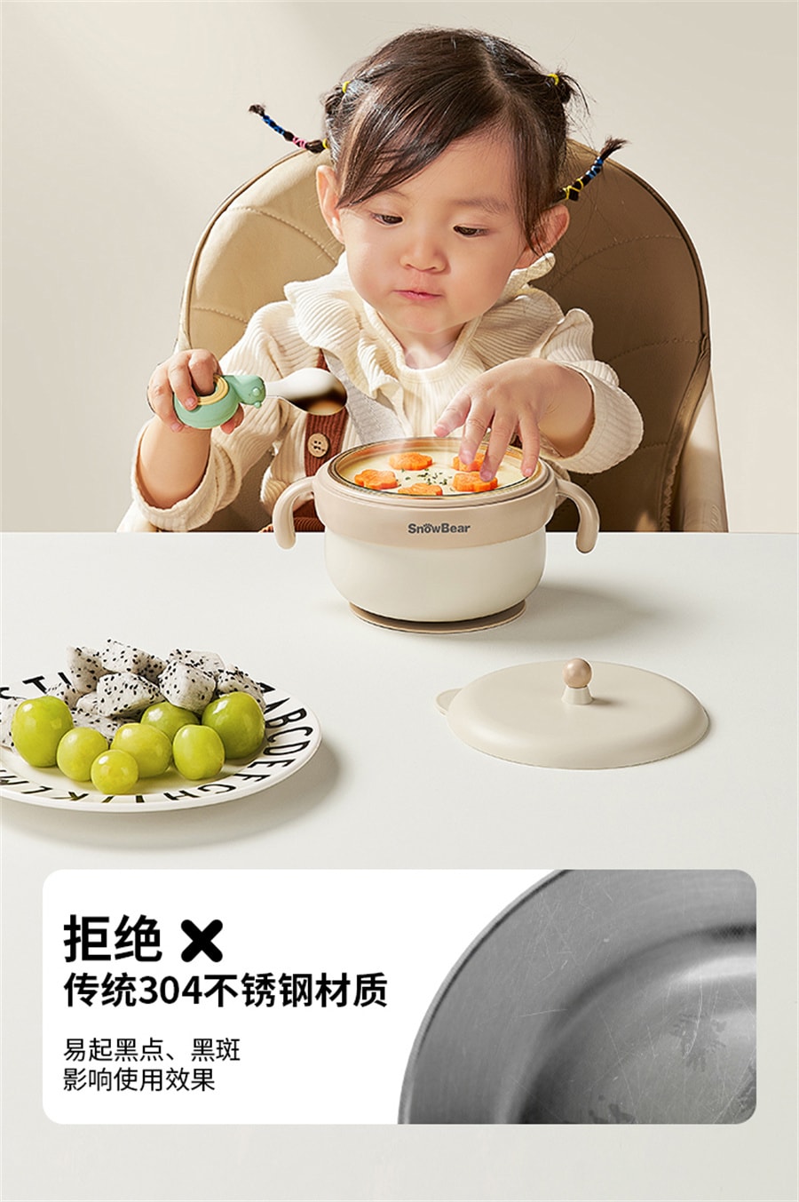 【中國直郵】小白熊 寶寶智慧恆溫碗嬰兒專用輔食碗防燙吃飯喝湯兒童注水保溫碗 ppsu材質