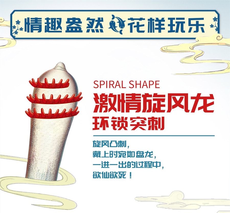 Beilier Condoms With Barbed Wolf's Tooth Condom 3 Pcs (Passionate Cyclone Dragon)