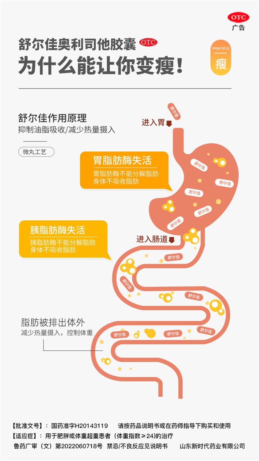 【中国直邮】 舒尔佳 奥利司他胶囊 减肥瘦身排油粉丸瘦肚子燃脂21粒/盒