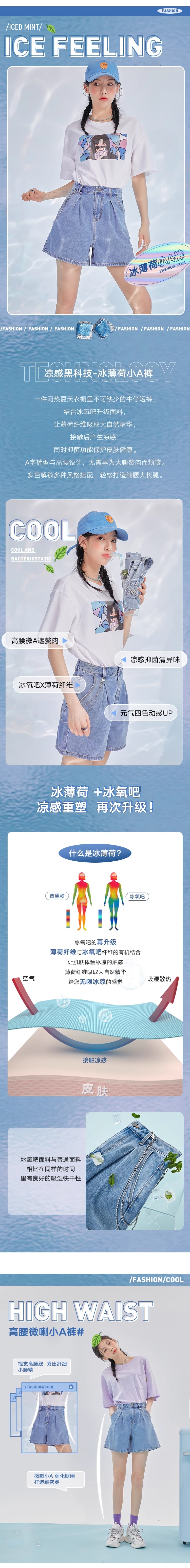 【中国直邮】HSPM新款直筒高腰牛仔短裤女 蓝色 M