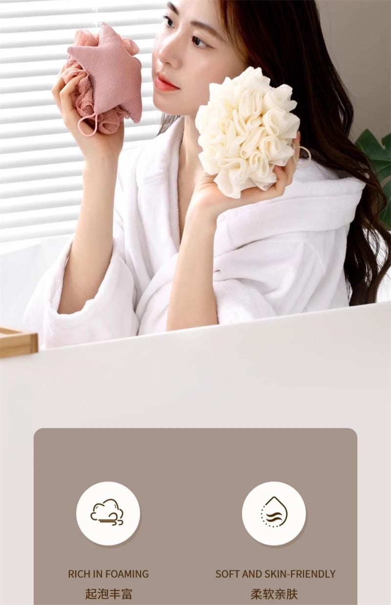 FaSoLa 沐浴球女可爱浴花大号搓澡巾两用高档起泡不散超柔软洗澡球 白色1个