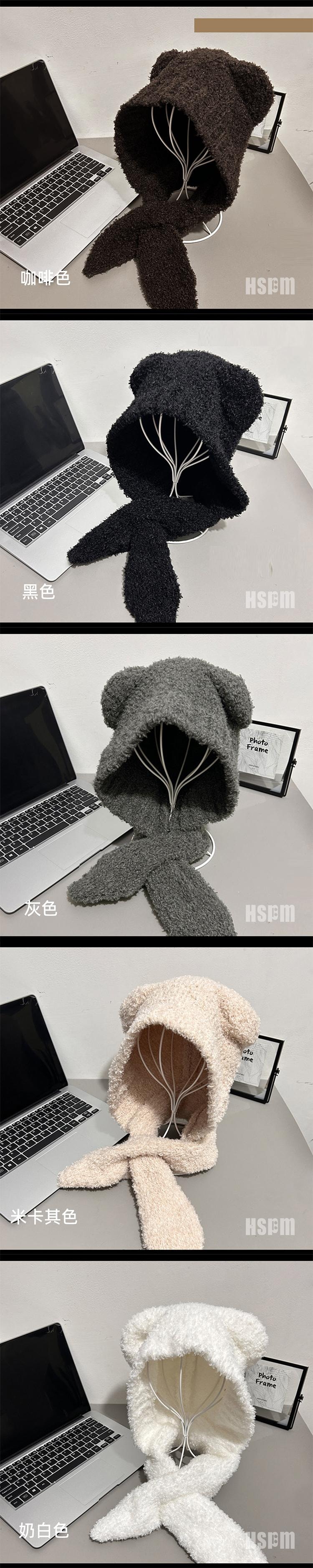 【中國直郵】 HSPM 可愛小熊帽圍脖一體護耳雷鋒帽 咖啡色 F