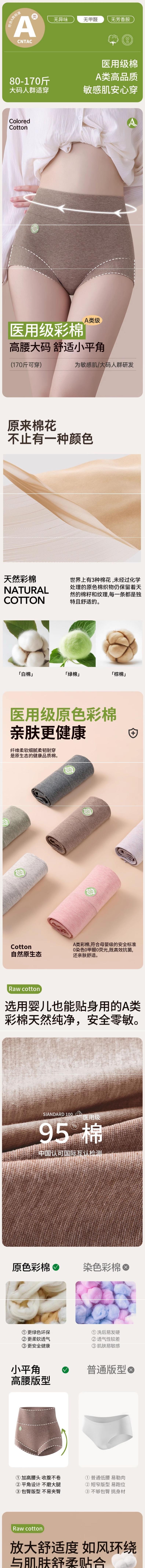 【中国直邮】 猫人 Miiow女士平角内裤高腰内裤 全棉 无痕收腹 8条装 绿色墨灰粉色紫色各2条 L码