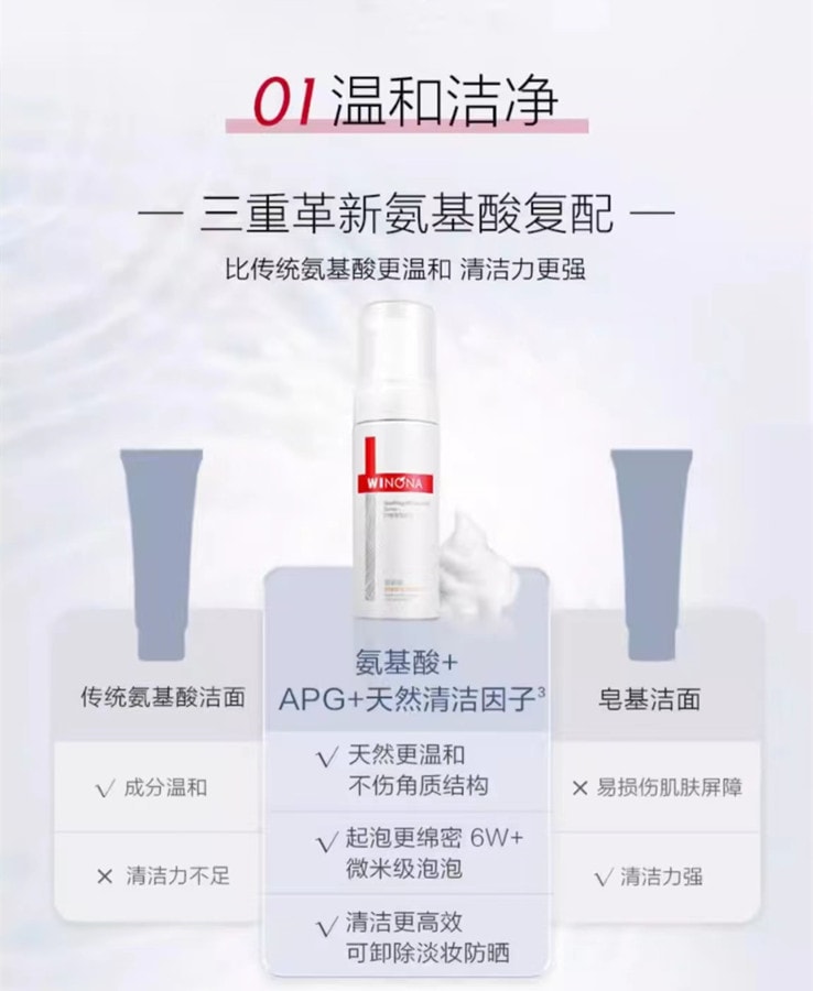 【中国直邮】WINONA薇诺娜 舒缓保湿洁面泡沫50ml 氨基酸表活洗面奶敏肌温和清洁慕斯男女通用 博主推荐