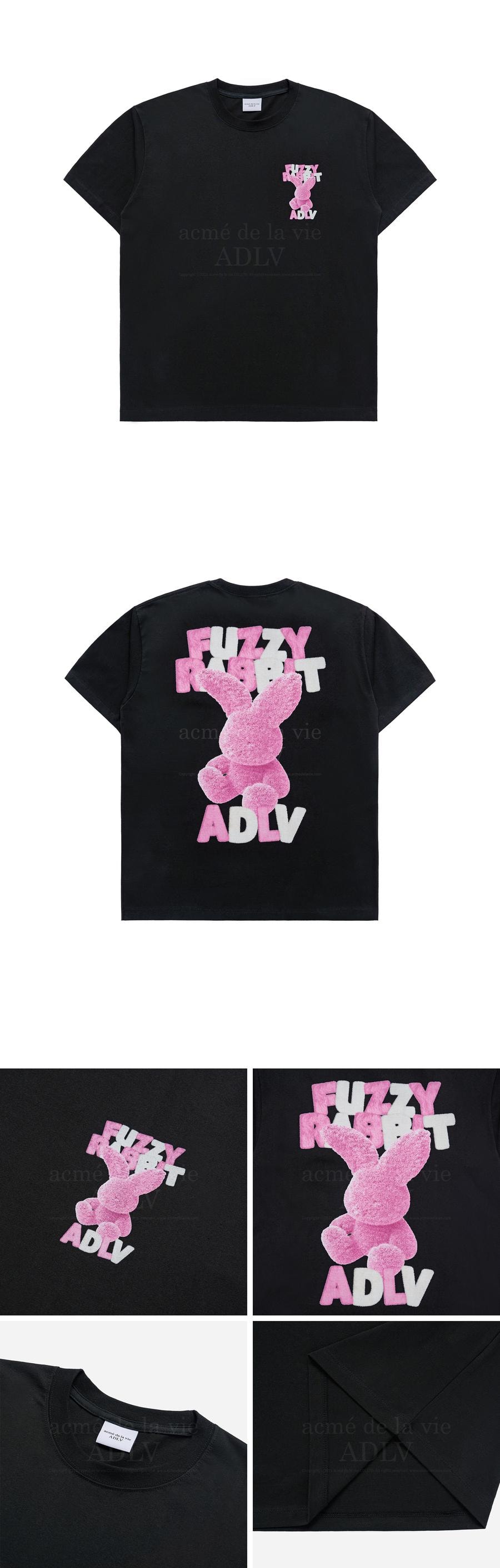 【韩国直邮】 韩国 acmé de la vie ADLV 毛绒字体兔短袖T恤 黑色 2