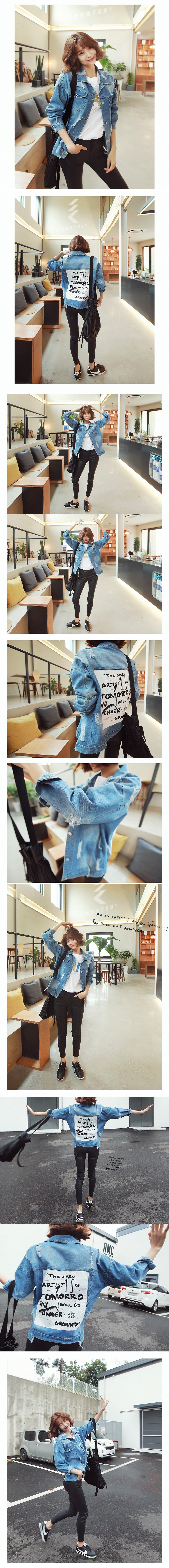 [KOREA] Tomorrow Patch Distressed Denim Jacket #Blue One Size(S-M) [免费配送]