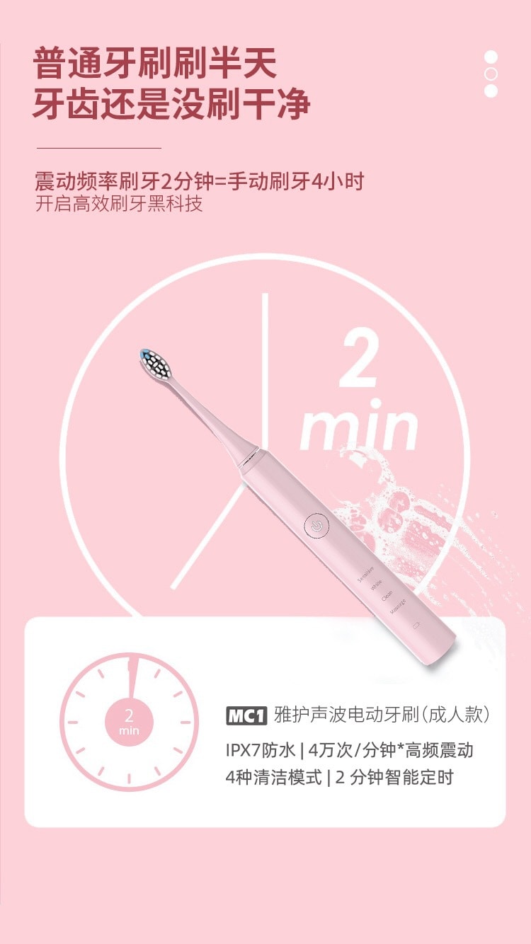 [中国直邮] SOLOVE稚米雅护声波电动牙刷粉色 1pc