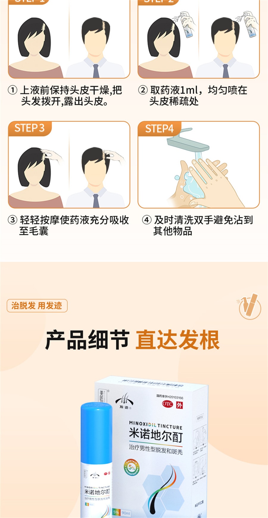 【中国直邮】发迹 米诺地尔酊生发液正品5%男女性町米洛若丁地尓原液  5%*90ml/盒