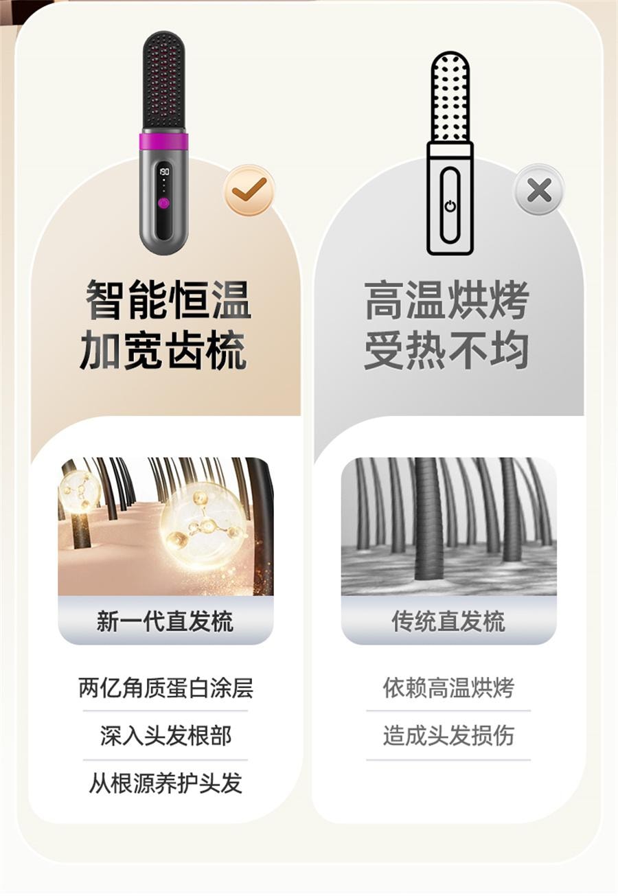【中国直邮】 ovl 无线直发梳负离子不伤发便携卷发棒直板夹卷直卷两用蓬松神器  无线充电旗舰款