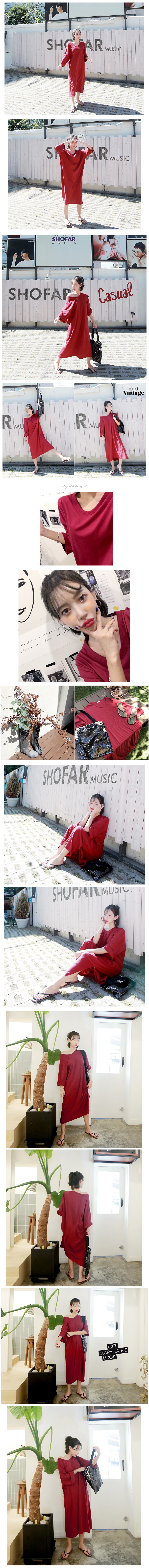 [KOREA] Kimono Sleeve Loose Long Dress #Wine One Size(Free) [免费配送]