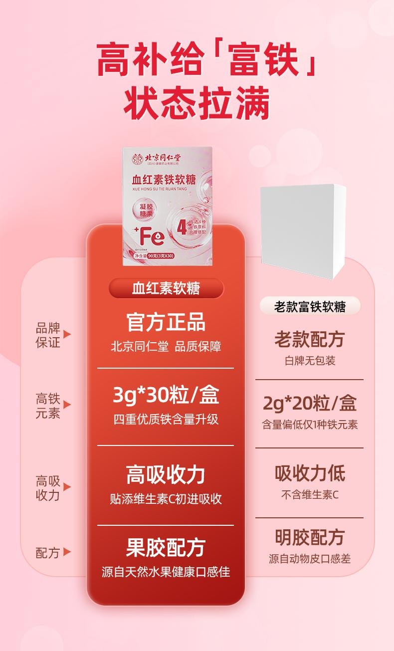 【小红书小仙女养成记推荐】北京同仁堂富铁软糖90g  补铁补气血 孕期营养 含铁元素零食 预防贫血 女性青少年健康零食【补铁】