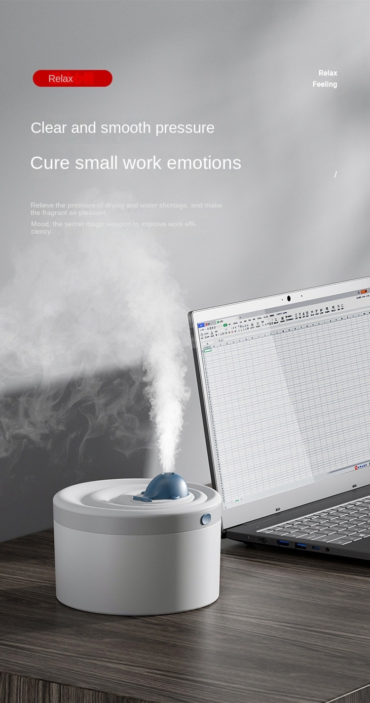 中国 LLD乐乐多 1.5升大容量蓝鲸加湿器大雾量喷雾七彩灯香薰机加湿器三合一 白色 1件