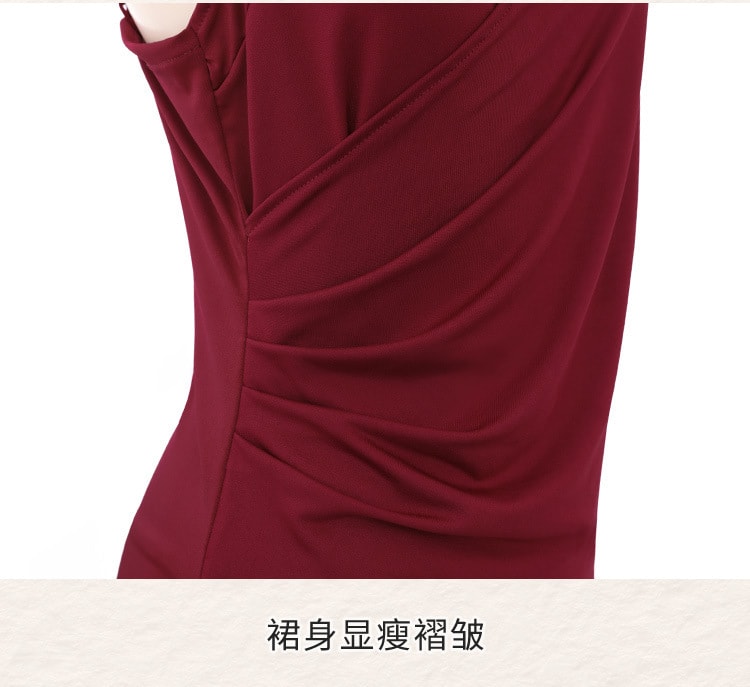 【中國直郵】霏慕 情趣內衣 V領吊帶雙層交​​疊連身裙 酒紅色均碼