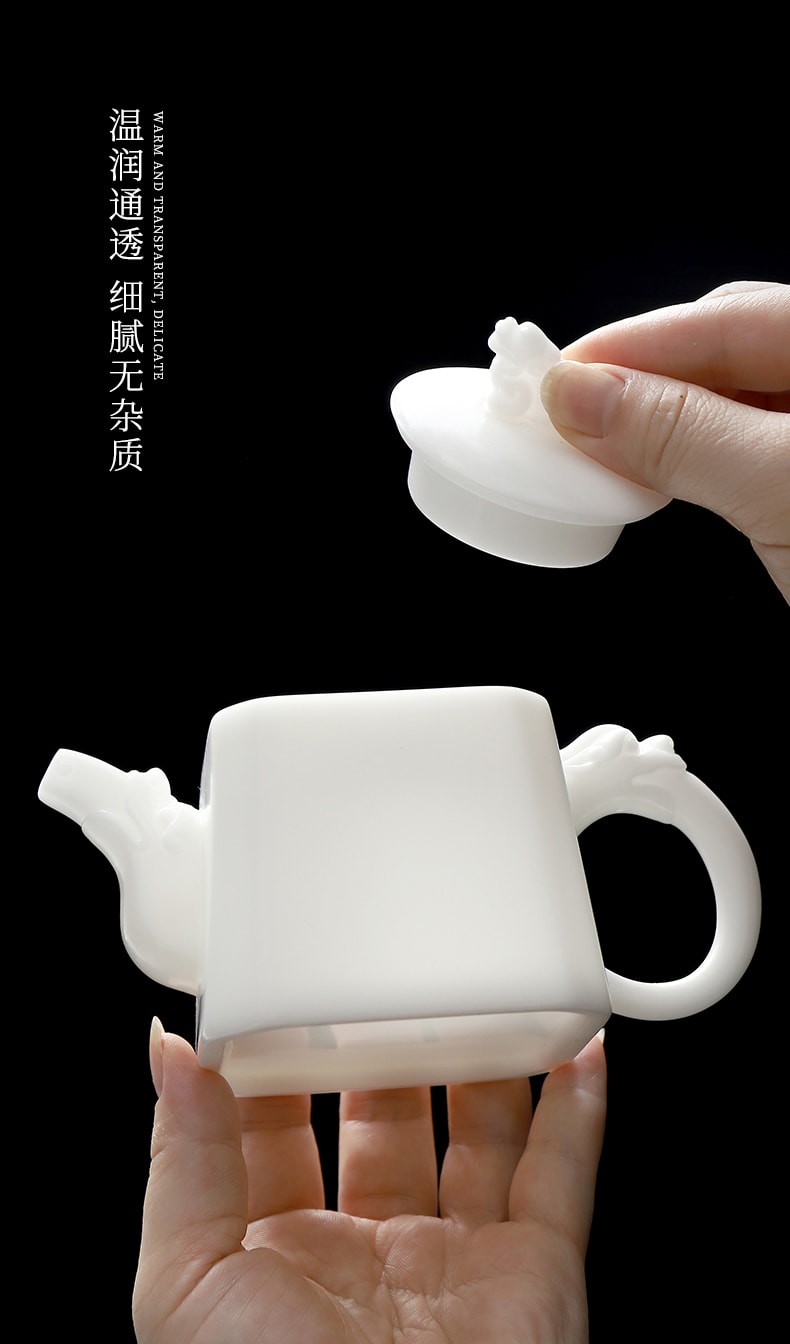  康樂品 冰種玉瓷貅貅四方壺 王存旭大師純手工泡茶壺 高級功夫茶具泡茶器 商務伴手禮品