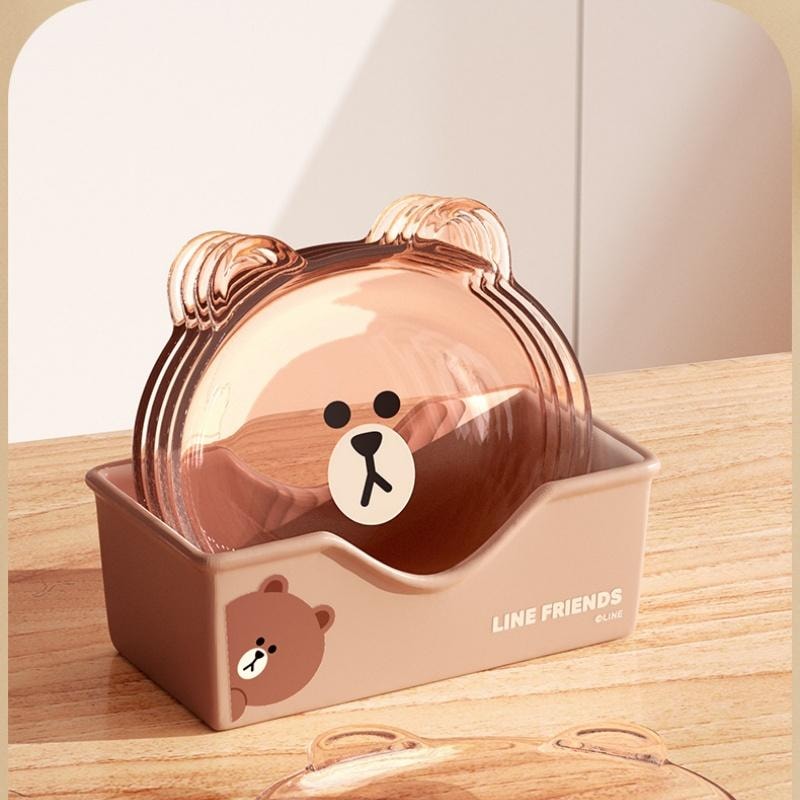 【中國直郵】日本 LINE FRIENDS 布朗熊醬油沾料碟調味調味骨碟家用高級感 4個裝-半透明吐骨碟