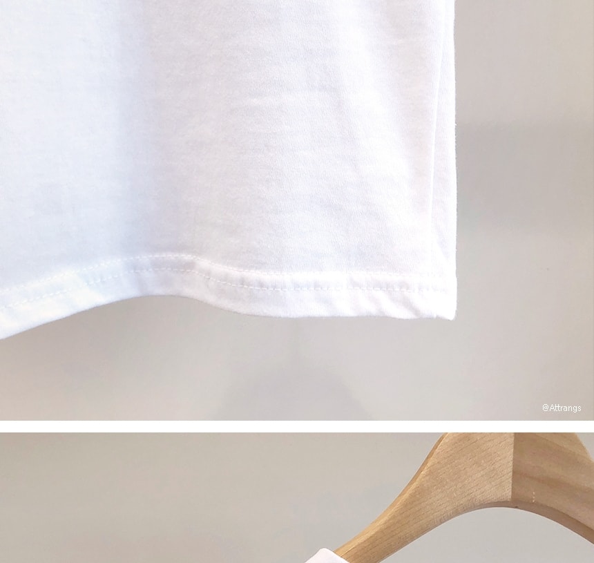 【韩国直邮】ATTRANGS 独特蕾丝装饰设计字母纯色圆领短袖宽松T恤 乳白色 均码