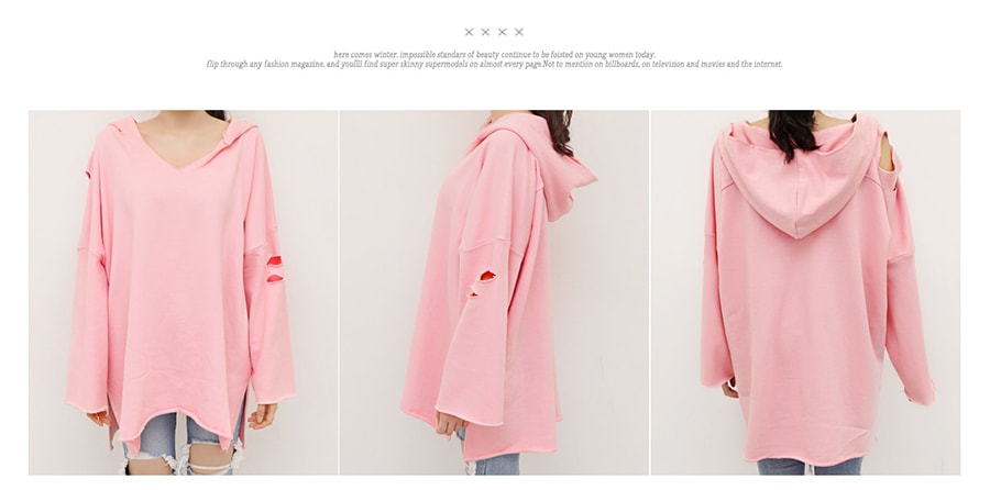 Oversized Distressed Hoodie Sweatshirt #Pink One Size(Free)