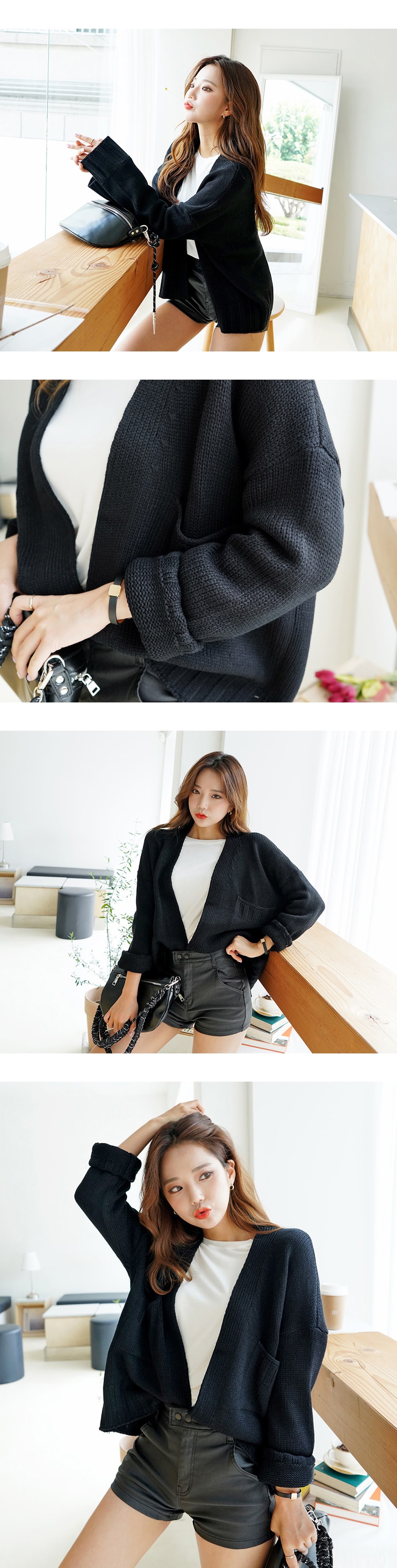 Cropped Open Cardigan #Black One Size(S-M)