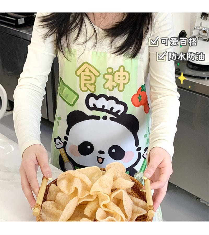 【中國直郵】 親太太 廚房圍裙綁帶式設計防水防油煮飯可擦手 藍狗1條