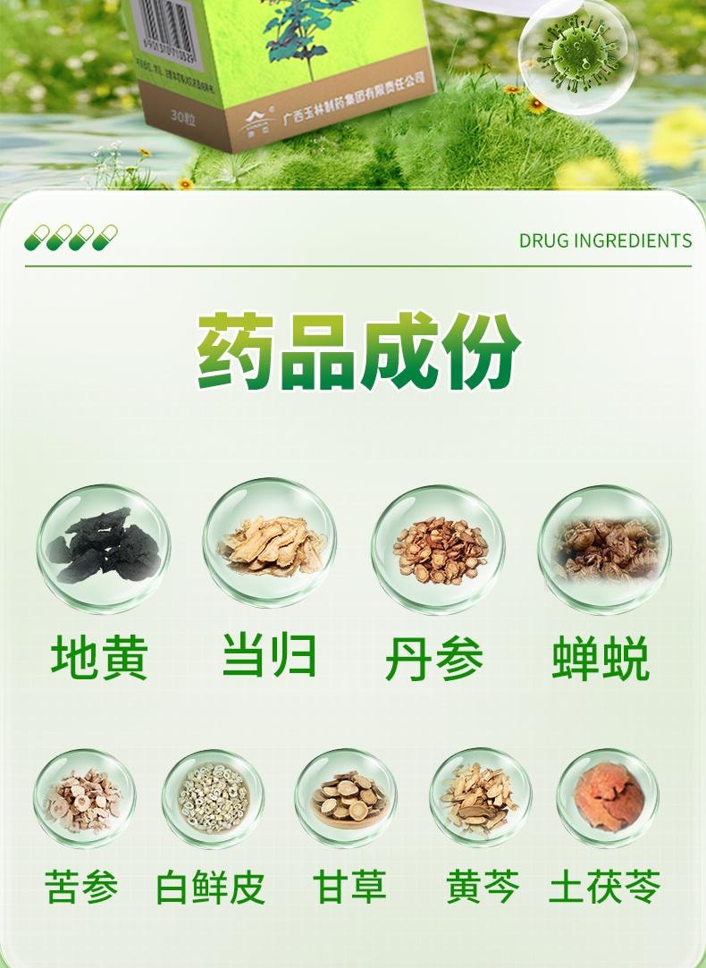 YULIN广西玉林制药 【9味道地药材】 广西玉林制药 湿毒清胶囊 0.5g*30粒