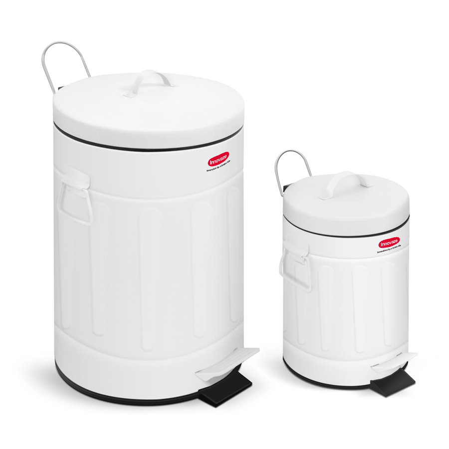 Step Trash Can New York Style Round Bin with Plastic Inner Bucket for Bathroom Kitchen and Office 3L+12L White