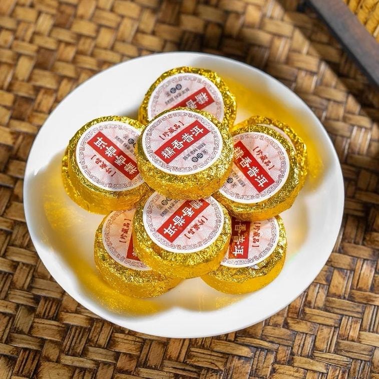 【中國直郵】 中閩峰州 雲南糯米香普洱茶熟茶小江茶餅小坨小粒裝禮盒裝小金磚茶葉 500g/桶