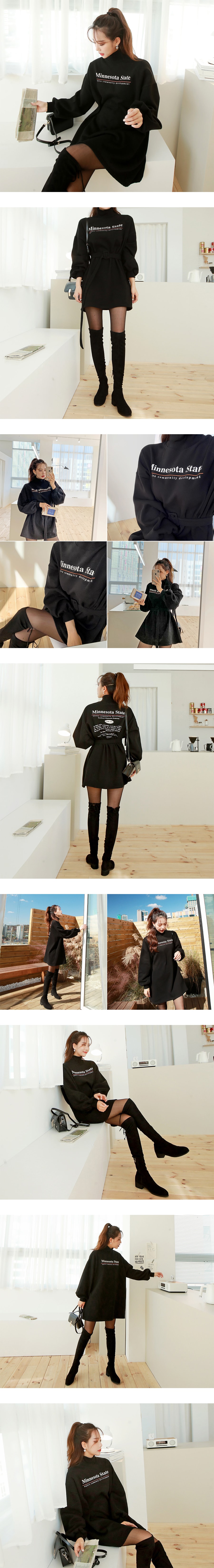 SSUMPART Belted High Neck Mini Dress #Black One Size(S-M)