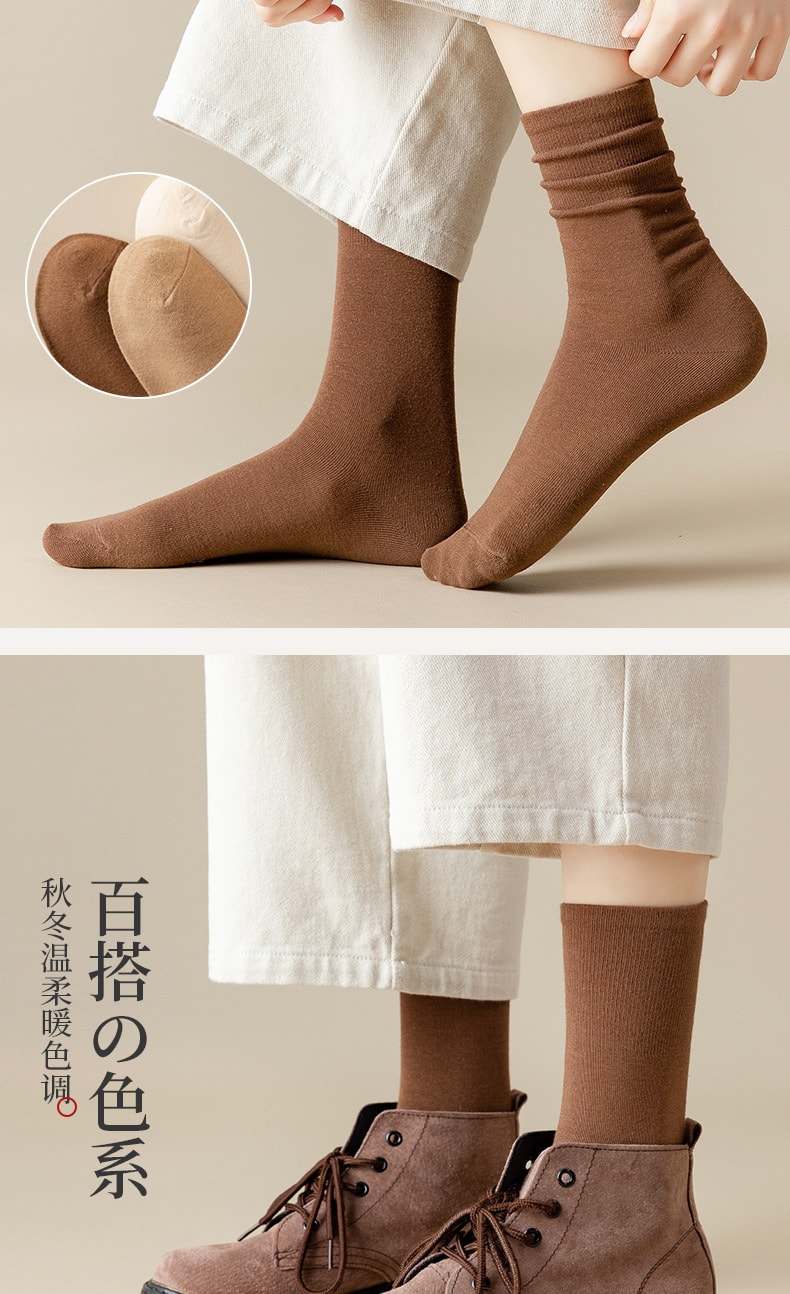 【中国直邮】宝娜斯 高筒纯棉女袜 秋冬堆堆袜 白色3双