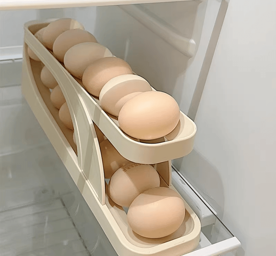 中國收納雞蛋盒冰箱用側門保鮮盒廚房用滾動蛋托雞蛋架#米色一件入