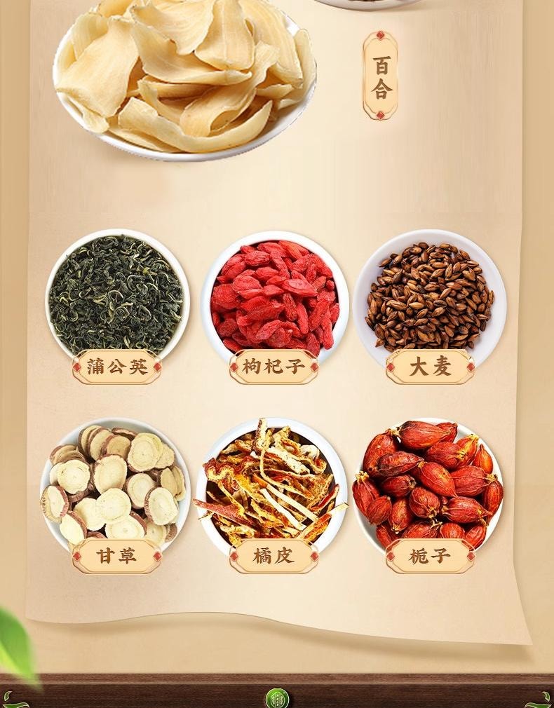 【中國直郵】 北京同仁堂 蒲公英梔子百合菊花茶160g 呵護心肝 降火補氣