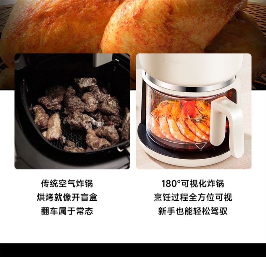 【中国直邮】梵洛  110V可视空气炸锅多功能家用烤箱智能烤面包鸡机   薄荷绿