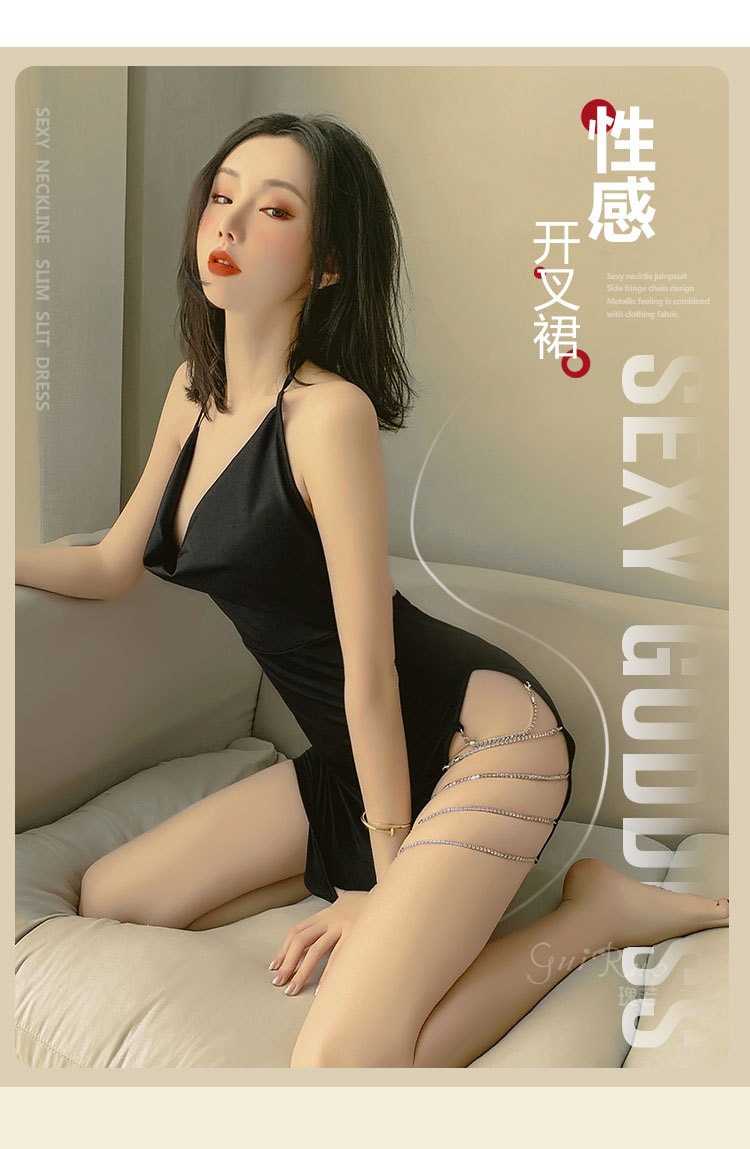 中国直邮 瑰若 性感蕾丝吊带睡衣套装 浅咖色 M码一件