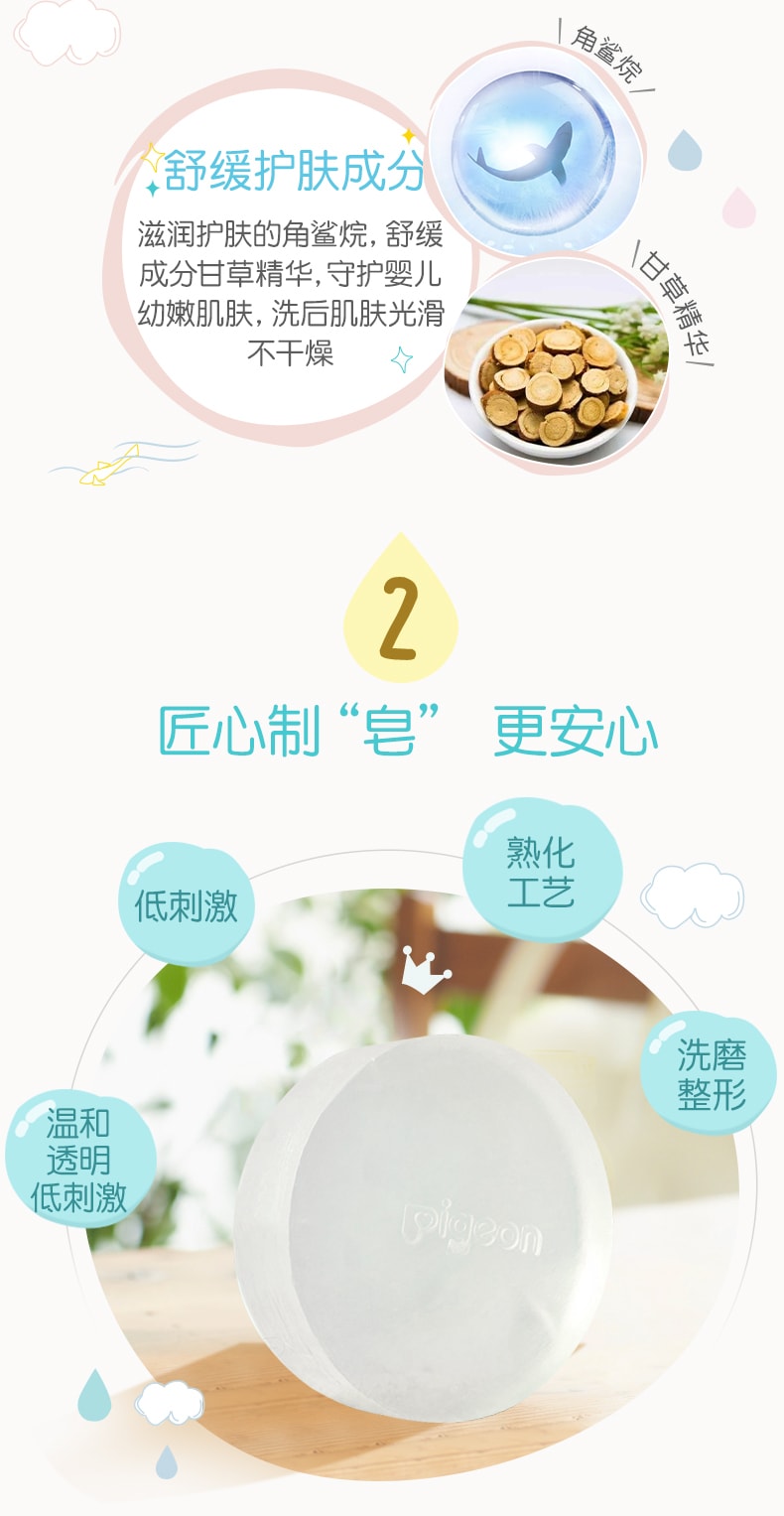 【日本直邮】日本 PIGEON贝亲  婴儿透明洁肤皂 宝宝皂植物萃取温和清洗 香皂 90g/块