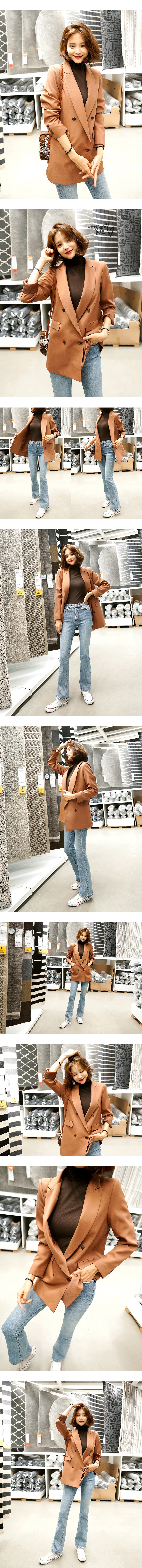 [韩国直邮] WINGS 韩国双排扣女西装外套 #褐色 L(40)
