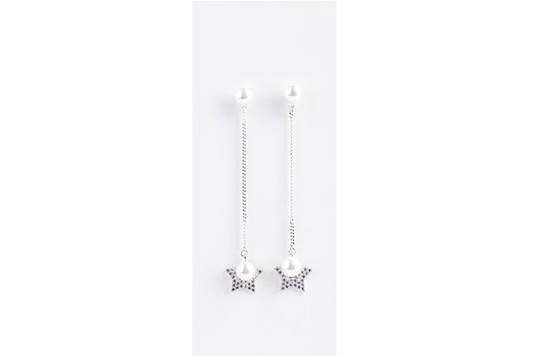 Sterling Silver Star and Pearl Long Earrings