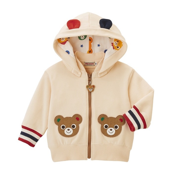 【日本直邮】MIKIHOUSE||宝宝外套 童装 外套 纯棉拉链立体开衫||小熊 象牙白 100cm