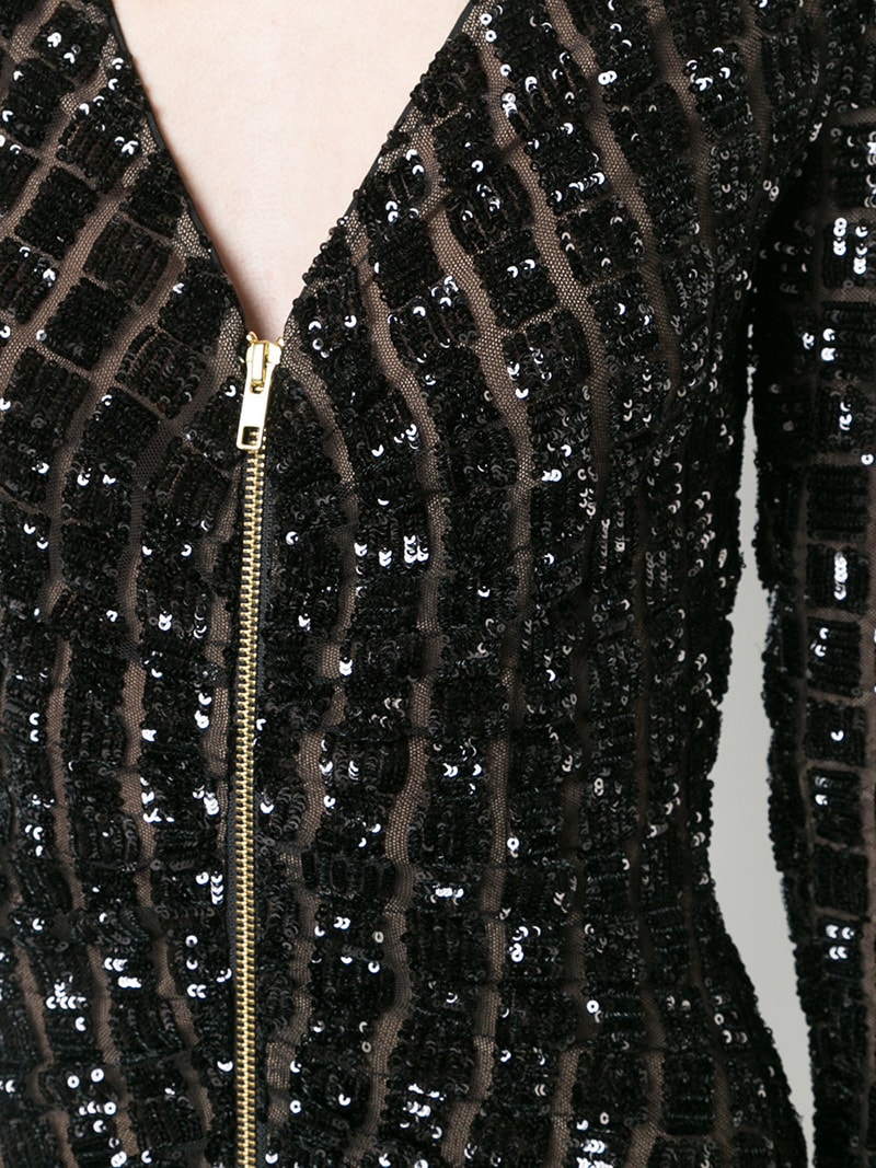 Glitter Detail V-neck Zip Dress Black UK6