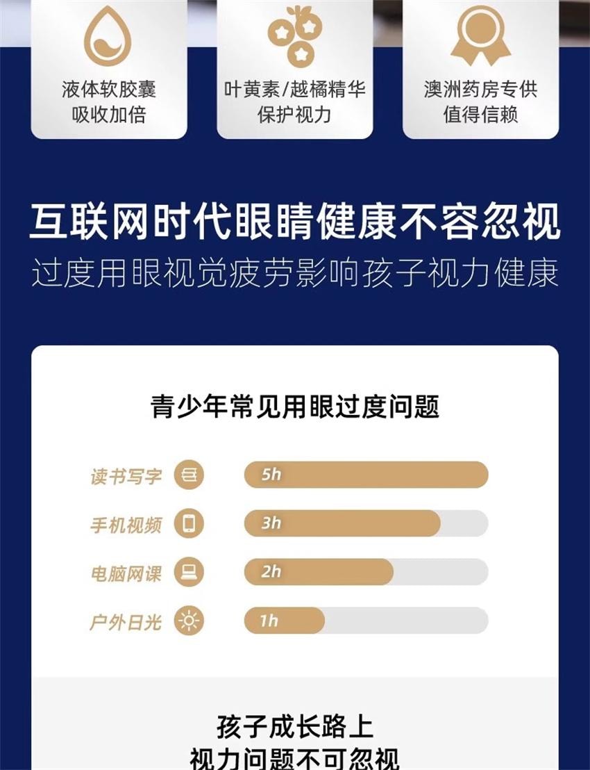 【中国直邮】澳洲 bio island 儿童叶黄素越橘护眼胶囊 学生保护眼睛视力 60粒/瓶