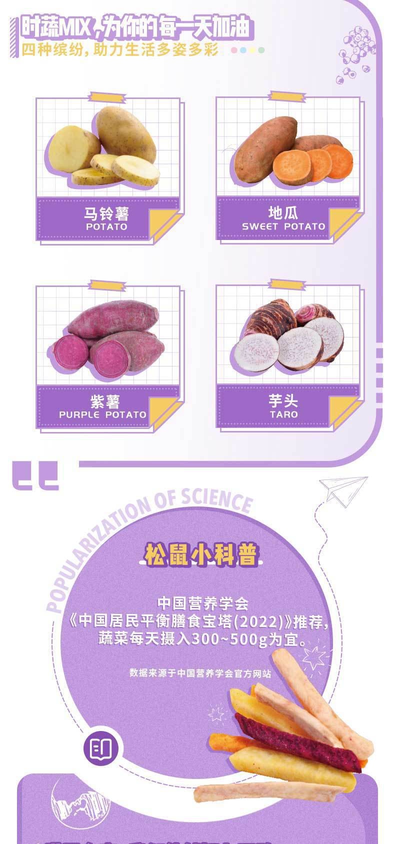 【中国直邮】三只松鼠 阳光什锦脆混合果蔬干零食马铃薯紫薯蔬菜干70g/袋